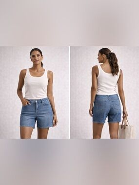 Lee Riders Mid Rise Denim Shorts Womens Size 14 Blue Stretch Jean Shorts Classic